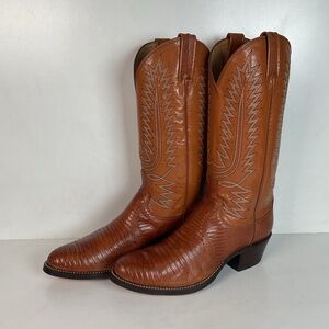 Vintage Dan Post Peanut Brittle Lizard Cowboy Boots 8 D Old Label